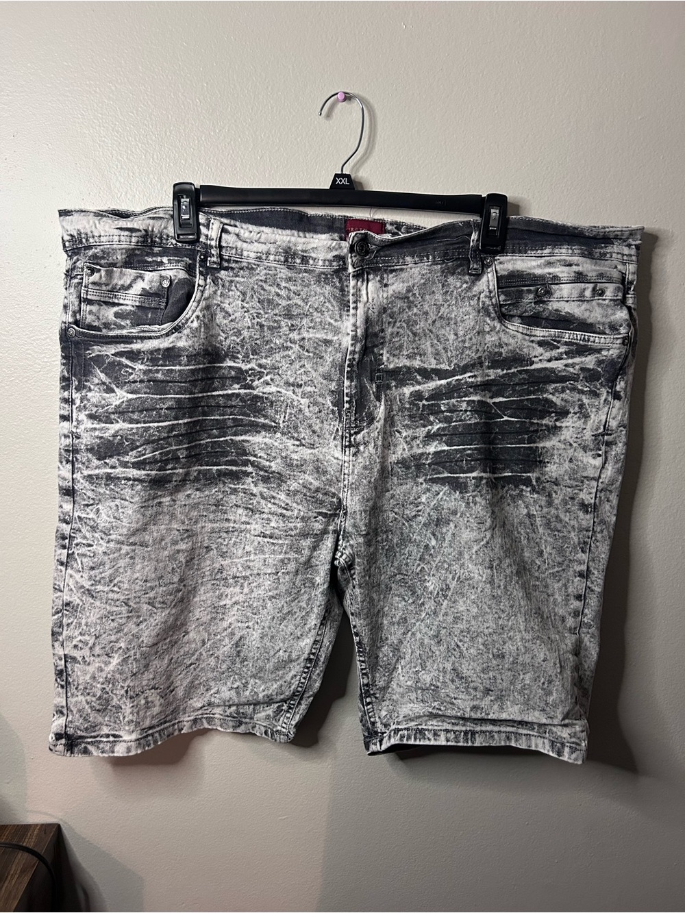 Men's Acid-Wash Black & White Denim Shorts